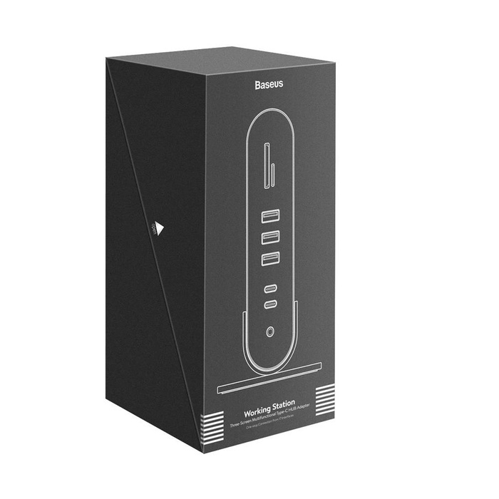 Baseus Multifunktions-HUB 3x USB 3.2 Gen 1 / 2x USB Typ C / SD und Micro SD Kartenleser / AUX / 2x DisplayPort / 2x HDMI / RJ45 1Gbps Power Delivery 100W (EU / CN / UK Steckerset) grau (CAHUB-DG0G)