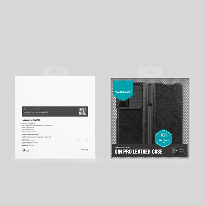 Skórzane etui z klapką i osłoną aparatu do Samsung Galaxy Z Fold 5 Nillkin Qin Leather Pro - zielone