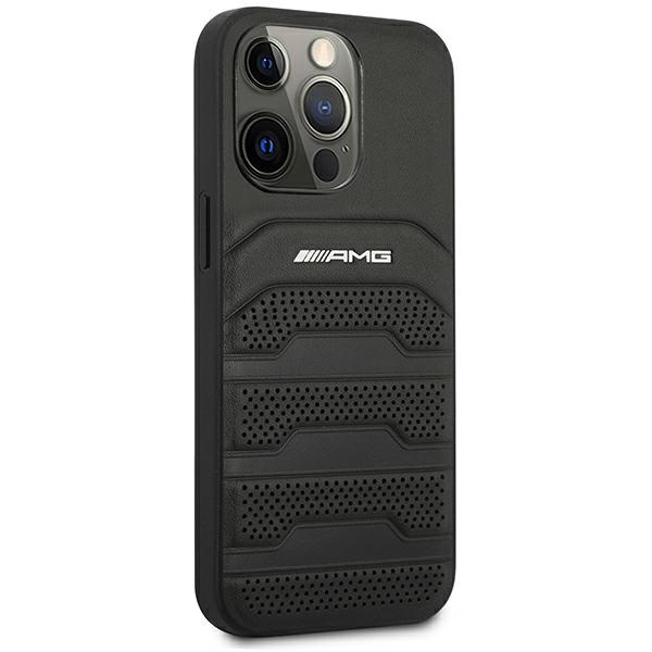 Hülle AMG AMHCP14XGSEBK iPhone 14 Pro Max 6,7" schwarz/schwarz hartcase Leder Debossed Lines