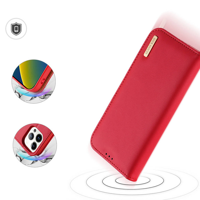 Dux Ducis Hivo Flip Cover in Pelle Portafoglio in Vera Pelle per Carte e Documenti iPhone 14 Pro Rosso