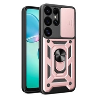 Hybrid Armor Camshield-Hülle mit Kameraabdeckung und Metallring für Samsung Galaxy S25 Ultra – Pink