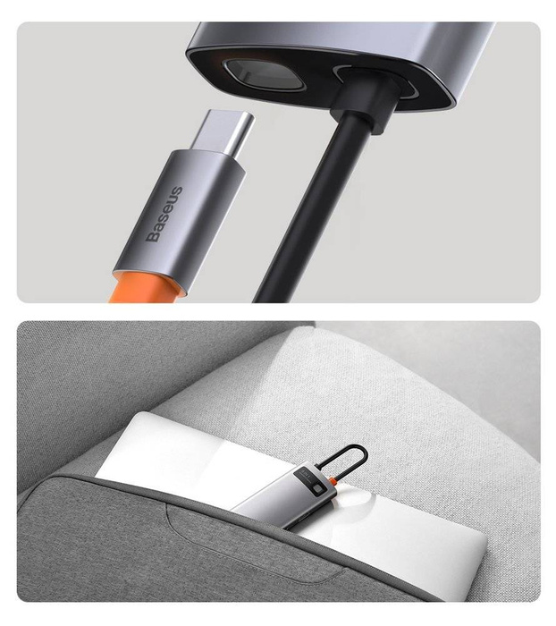 HUB multifonction Baseus Metal Gleam 8in1 USB Type C - Alimentation USB Type C 100 W / HDMI 4K 30 Hz / Lecteur de carte mémoire SD et microSD / 3x USB 3.2 Gen 1 / RJ45 1 Gbps Gris (CAHUB-CV0G)