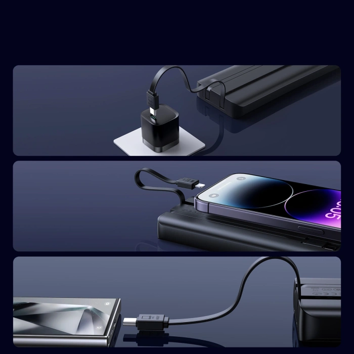 Powerbank Joyroom JR-PBF19 22.5W 10000mAh z dwoma wbudowanymi kablami - czarny