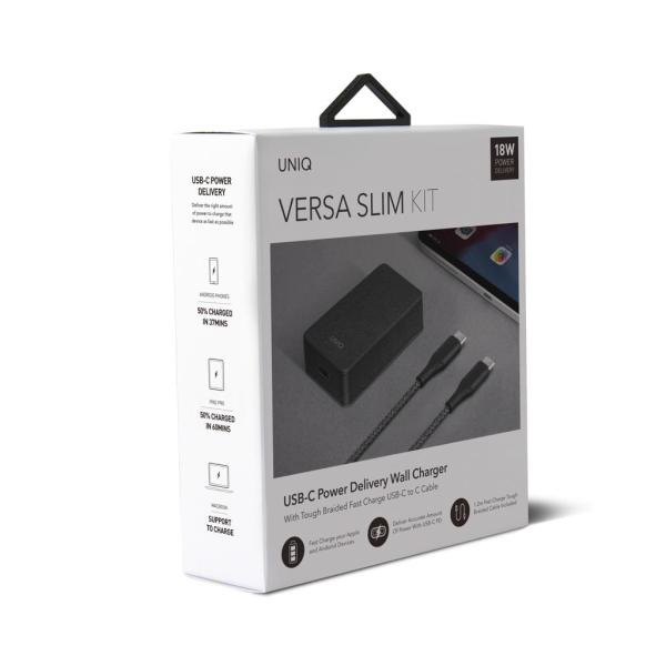 UNIQ Charg. Versa Slim USB-C PD 18W + câble USB-C to USB-C black/chaRCoal black (LITHOS Collective)