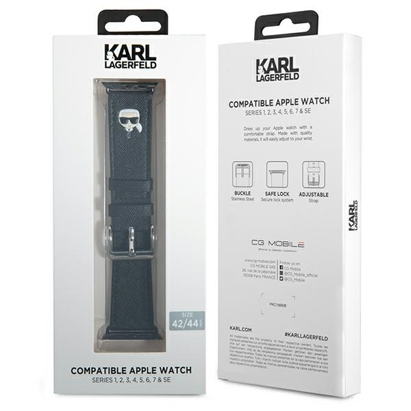 Karl Lagerfeld Armband KLAWLOKHK Apple Uhr 42/44/45mm schwarz/schwarz Armband Saffiano Karl Heads