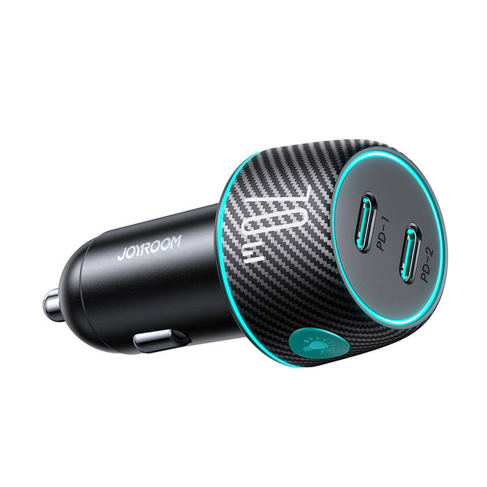 Caricabatteria da auto 2x USB C 70W con retroilluminazione LED Joyroom JR-CCN02 | nero