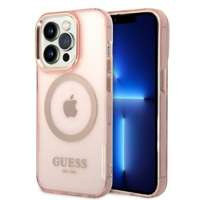 Guess GUHMP14LHTCMP iPhone 14 Pro 6,1" růžový/růžový hard case Zlatý obrys průsvitný MagSafe