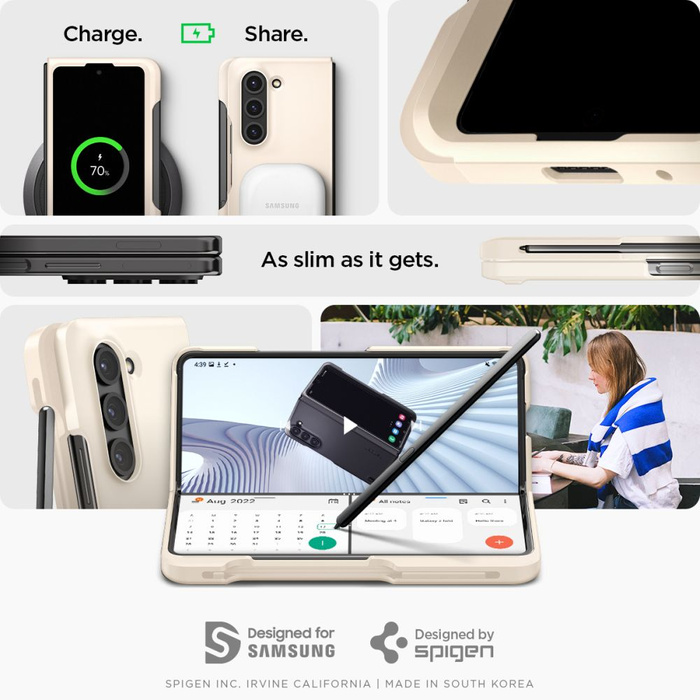 Hülle Spigen Thin Fit Stift Galaxy Z Fold 5 Perlmutt-Elfenbein Case