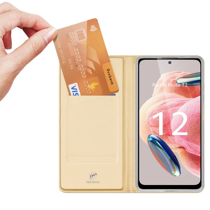 Funda Dux Ducis Skin Pro para Xiaomi Redmi Note 12 Funda Flip Card Wallet Stand Gold