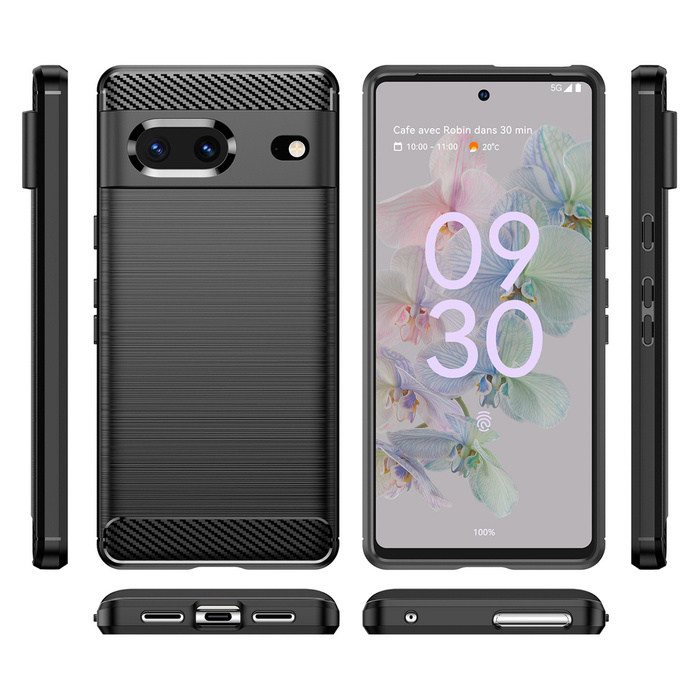 Carbone Case flexible coque couverture Google Pixel 7 noir