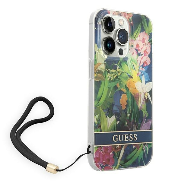 Case GUESS Apple iPhone 14 Pro Max Flower Strap Blue Hardcase