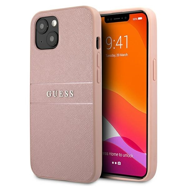 Case GUESS Apple iPhone 13 Mini Saffiano Stripe Pink Hardcase