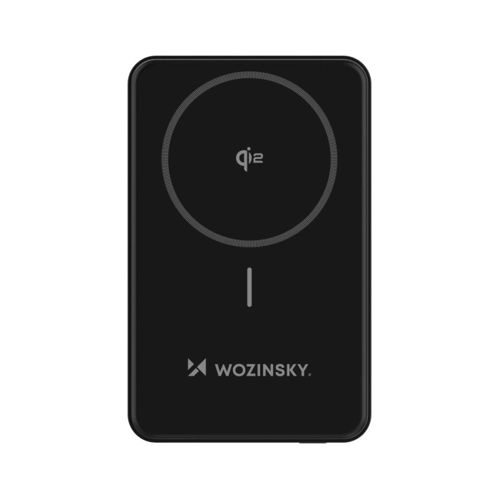 Powerbank Wozinsky WLWP-10KA0Y3S 22,5W PD Qi2 10000 mAh, z podstawką, 1x USB-A, 1x USB-C - czarny