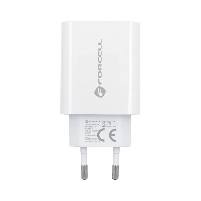 Ładowarka sieciowa do telefonu Forcell F-Energy USB C QC4.0 PD 3A 20W + kabel USB C do Lightning TFK-TC-20WPD biała