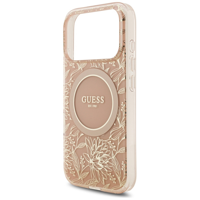 Etui Guess IML Flowers Electro Pearl     Strap MagSafe do iPhone 17 Pro różowy