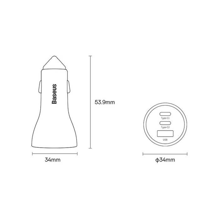 Baseus Golden Contactor Pro USB-A nabíječka do auta + 2x USB-C 65W modrá (CGJP010003)