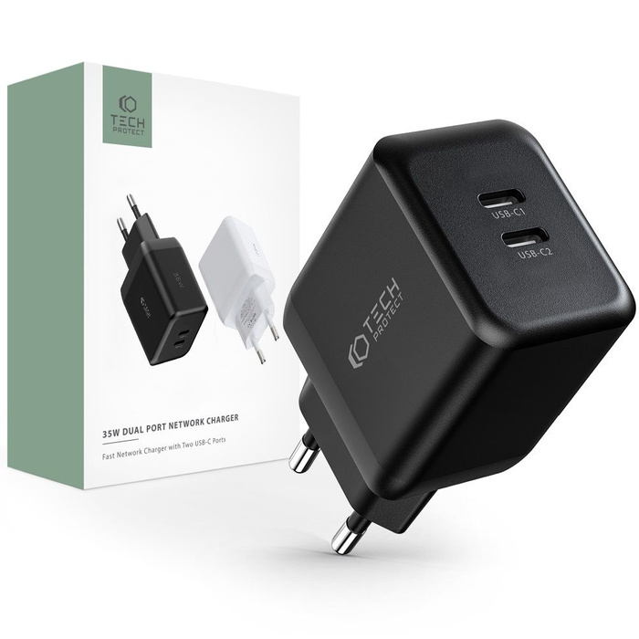 TECH-PROTECT C35W 2-PORT NETZWERK-LADEGERÄT PD35W SCHWARZ