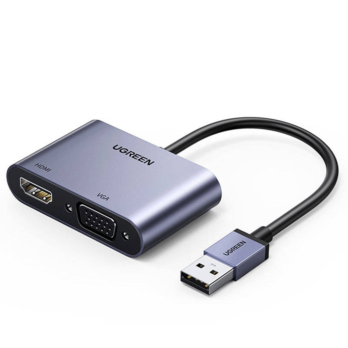 Adattatore convertitore USB Ugreen - HDMI 1.3 (1920 x 1080 @ 60Hz) + VGA 1.2 (1920 x 1080 @ 60Hz) grigio (CM449)