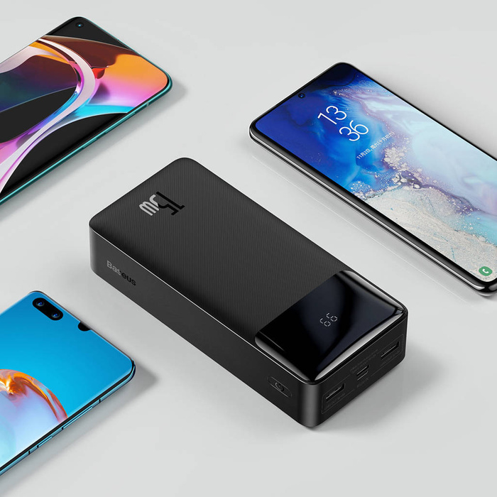 Baseus Bipow powerbank con display 30000mAh 15W nero (Overseas Edition) + cavo USB-A - Micro USB 0,25m nero (PPBD050201)