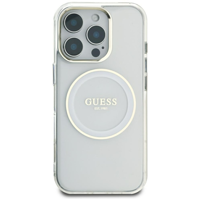 Etui Guess IML Metal Colored Circle      Classic Logo MagSafe do iPhone 16 Pro Max biały