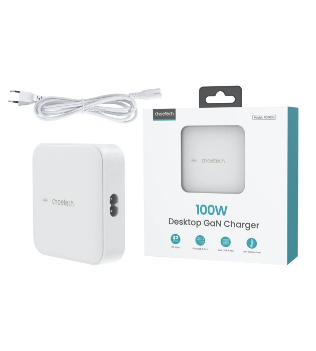 Choetech PD8008 Caricabatterie rapido GaN 100W 2x USB-A / 2x USB-C - bianco