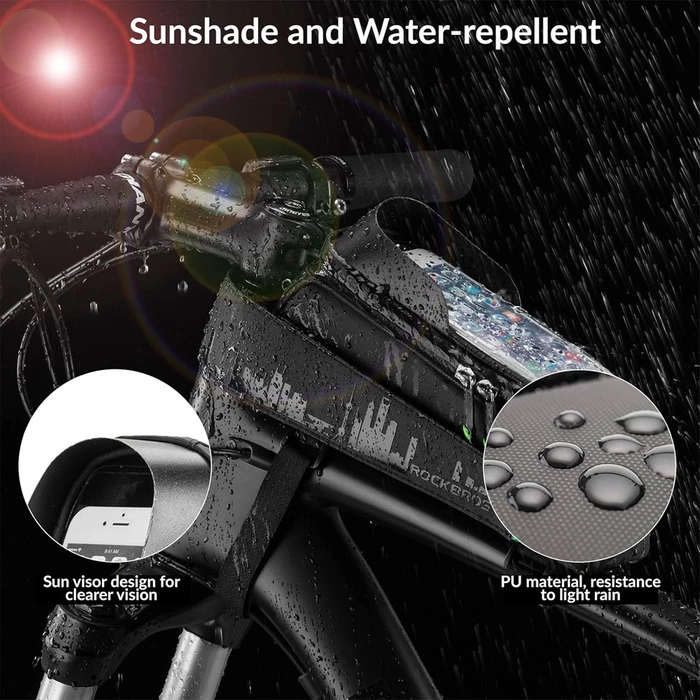 Sacoche de vélo Rockbros 029-1BK pour cadre avec housse de téléphone - noir