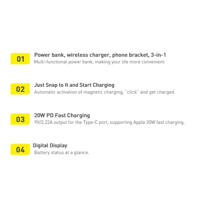 [APRÈS RETOUR] Banque d'alimentation Baseus Magnetic Bracket avec chargement sans fil MagSafe 10000mAh 20W Overseas Edition rose (PPCX000204) + Câble USB Type C Baseus Xiaobai Series 60W 0.5m