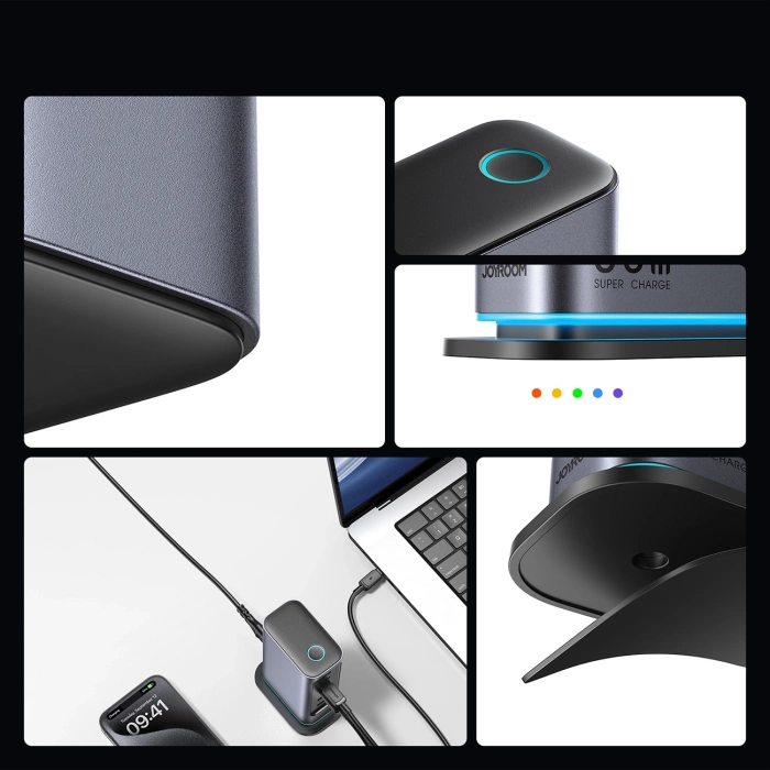 Joyroom JR-TCM02 Multiport GaN Ladegerät 65W EU 4x USB-C 2x USB-A - Dunkelgrau