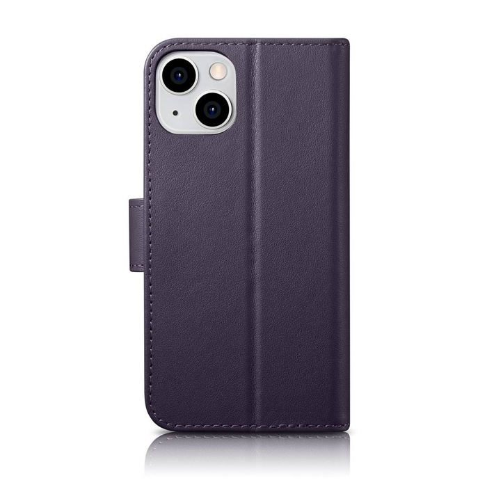 iCarer Wallet Case 2in1 case iPhone 14 Leather Flip Cover Anti-RFID morado oscuro (WMI14220725-DP)