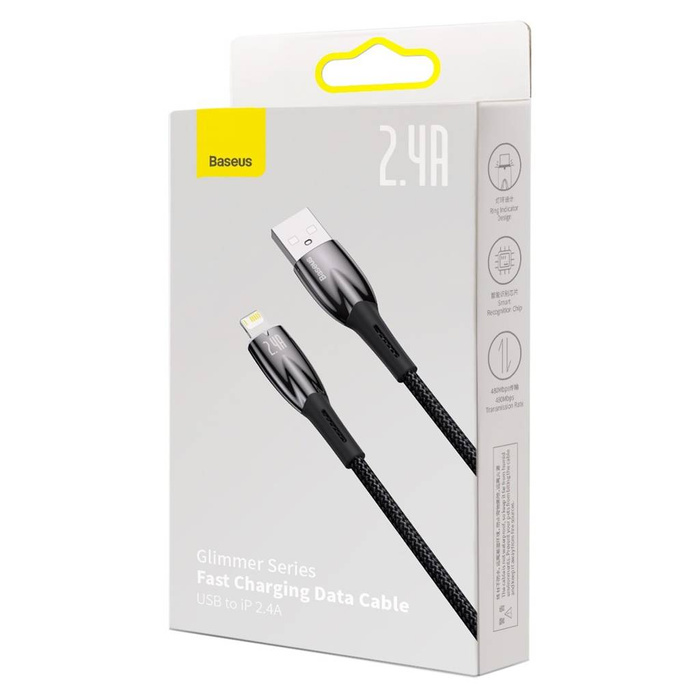 Cavo Baseus Glimmer Series con ricarica rapida USB-C - Lightning 480Mb/s 2.4A 1m nero