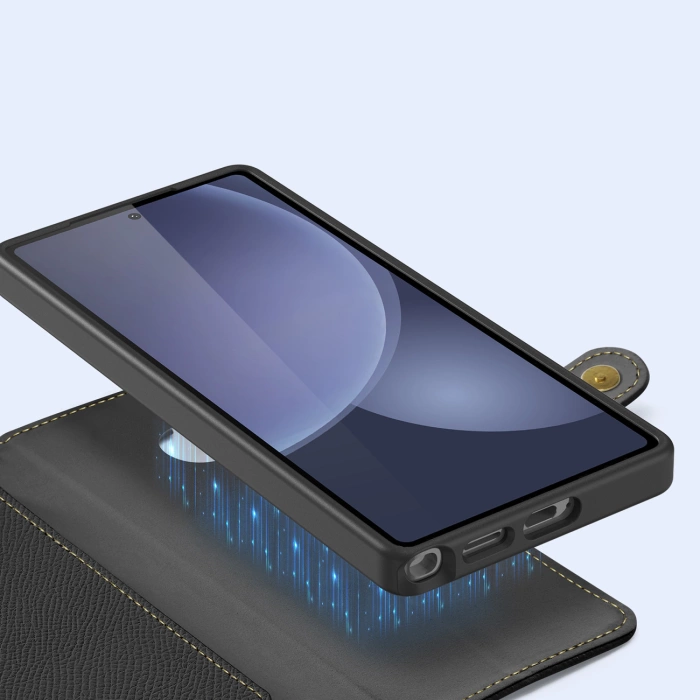Dux Ducis Lawa Lederhülle für Samsung Galaxy S25 Ultra mit abnehmbarer magnetischer Brieftasche – Schwarz