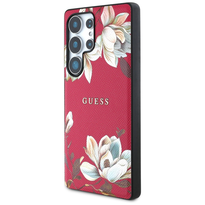Etui Guess Grained Printed Flower         Pattern MagSafe do Samsung Galaxy S25 Ultra fuksja