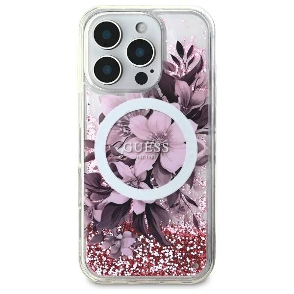 Etui Guess iPhone 16 Pro 6.3"   różowy/pink hardcase Liquid Glitter Flower MagSafe