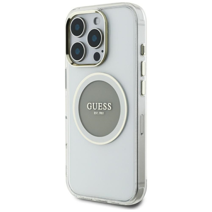 Etui Guess IML Metal Colored Circle      Classic Logo MagSafe do iPhone 16 Pro Max szary