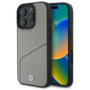 Funda BMW iPhone 16 Pro Max 6.9" gris/gris durocase Signo Cuero Texturado y Línea MagSafe