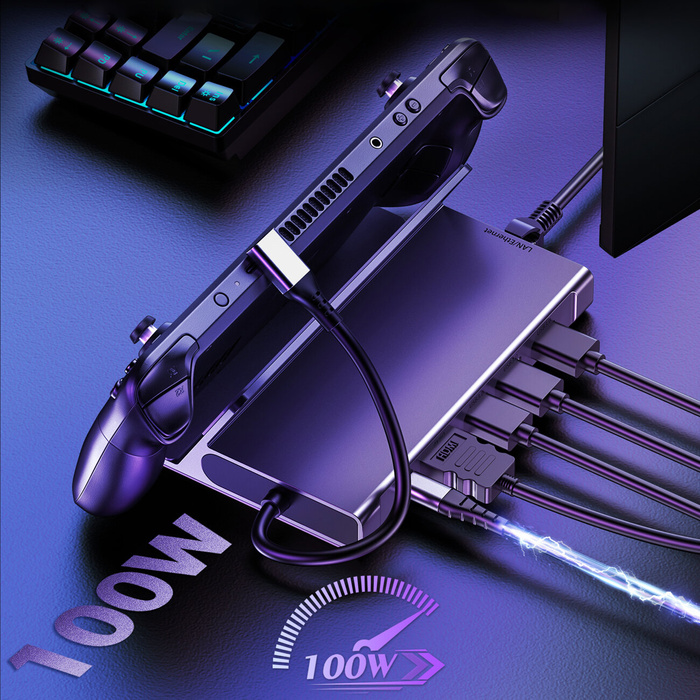 Choetch M52 HUB pro Steam Deck USB-C - USB-C PD/USB-A/HDMI/RJ45 - šedá