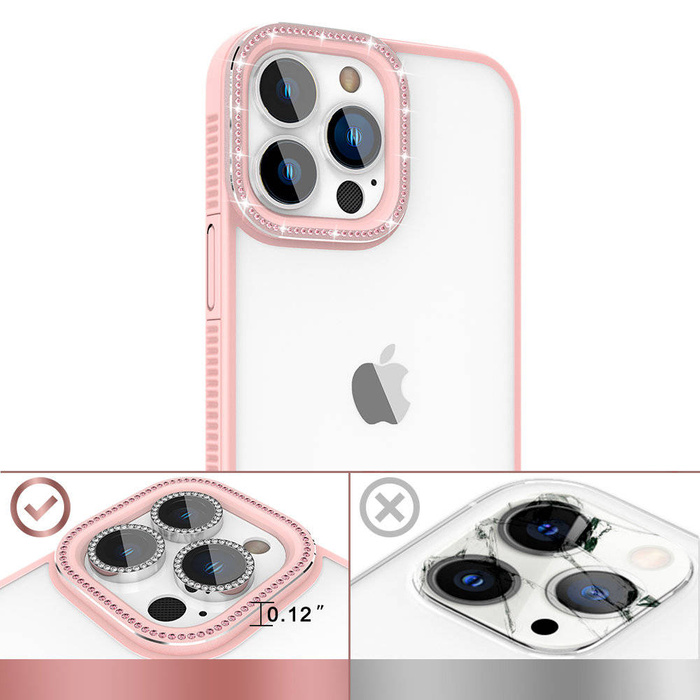 Kingxbar Sparkle Series iPhone 13 Pro Max con cristales tapa trasera rosa