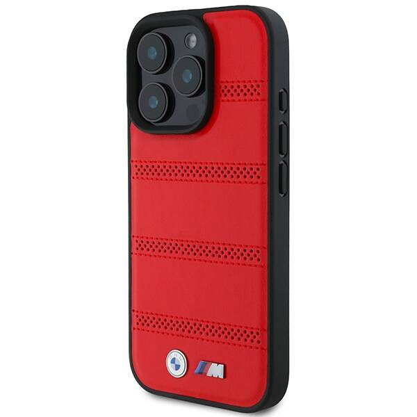 Coque BMW iPhone 16 Pro 6.3" rouge/rouge hardcase M Perforated And Stitched Line MagSafe