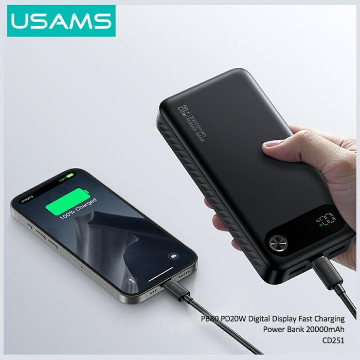 Powerbank USAMS PB80 PD20W 20000mAh      czarny