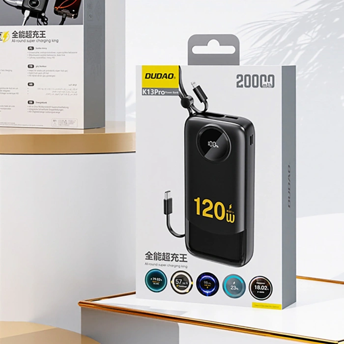 Powerbank Dudao K13Pro 20000mAh z wbudowanym kablem - czarny