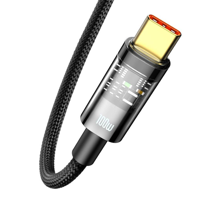 Baseus Datový kabel Explorer Series s automatickým vypínáním a rychlým nabíjením z USB na Type-C 100 W 1 m černý