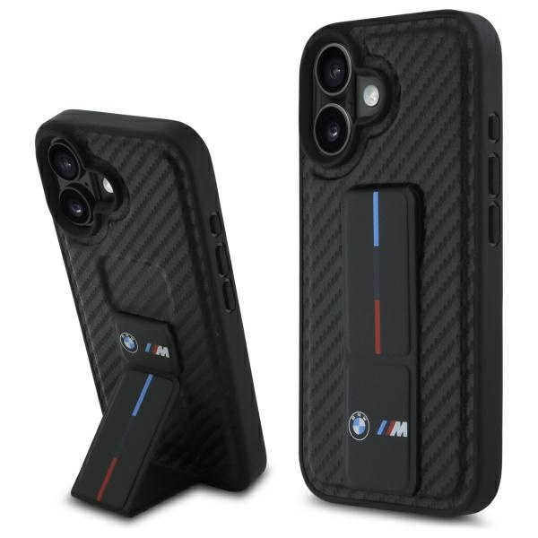 Coque BMW iPhone 16 6.1" noir/noir durcase M Grip Stand Smooth and Carbon