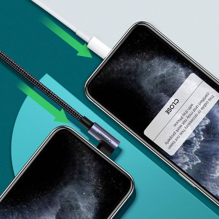 Ugreen MFI coudé avec une prise latérale USB Type C - Lightning Power Delivery 3 A 1 m gris (60763 US305)