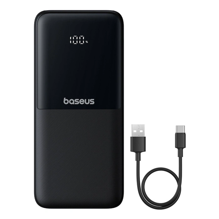 Powerbank Baseus Lipow 10000mAh 22.5W z podwójnym wbudowanym kablem z wyświetlaczem (z dodatkowym czarnym kablem Baseus Simple USB-A - USB-C 3A 0,2m) - czarny