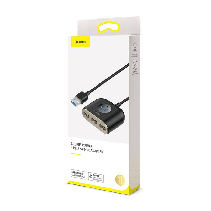 Baseus čtvercový kulatý 4v1 USB HUB adaptér (USB3.0 TO USB3.0 * 1 + USB2.0 * 3) 1m černý (CAHUB-AY01)