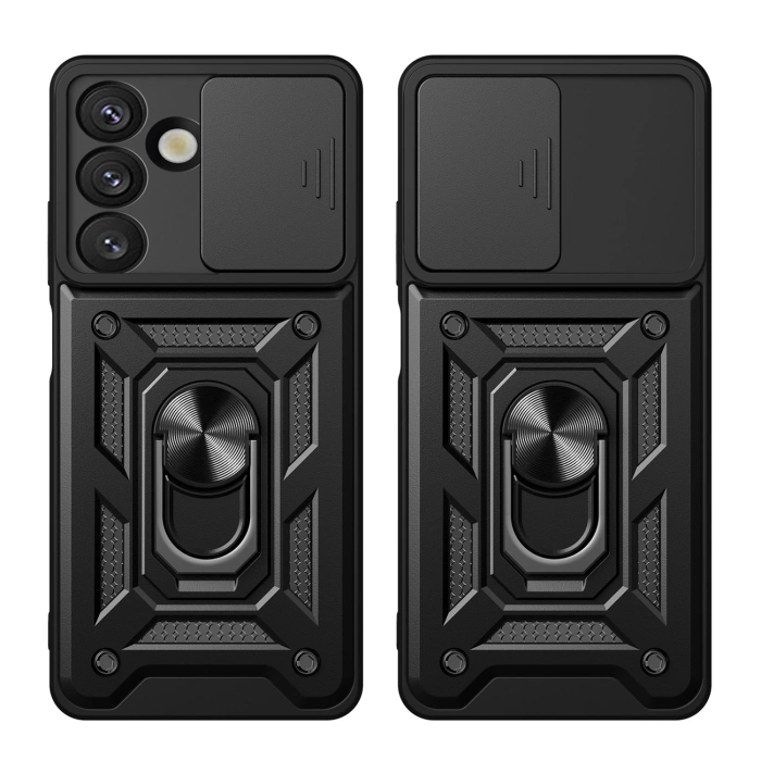 Hybrid Armor Camshield Armored Case with Stand and Camera Cover for Google Pixel 9A - Black