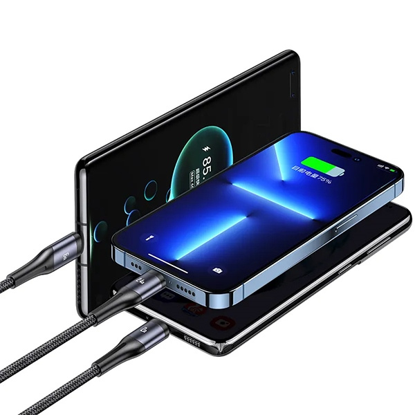 USAMS Kabel pleciony U83 3w1 66W 1,2m Digital Display PD Fast Charge (lightning/microUSB/USB-C) czarny/black SJ582USB01 (US-SJ582)
