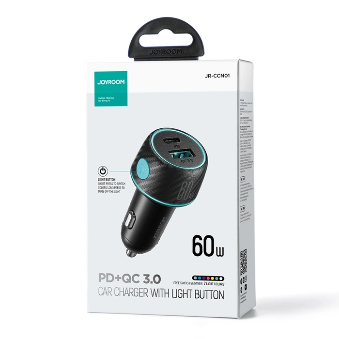 [RETURNED ITEM] Car charger 60W USB-C USB-A Joyroom JR-CCN01 - black