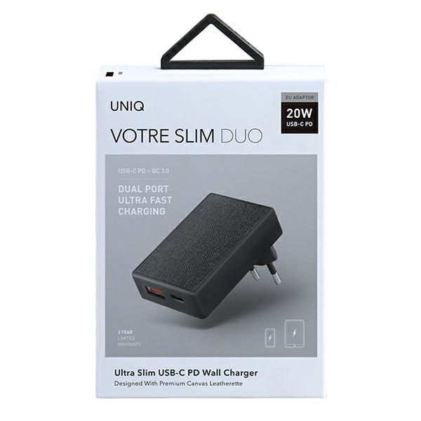 Commande Uniq . réseau. Votre Slim Duo 20W USB-C + USB-A noir / noir anthracite