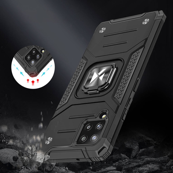 Wozinsky Ring Armor Tough Hybrid Case Cover + Magnethalterung für Samsung Galaxy A42 5G schwarz